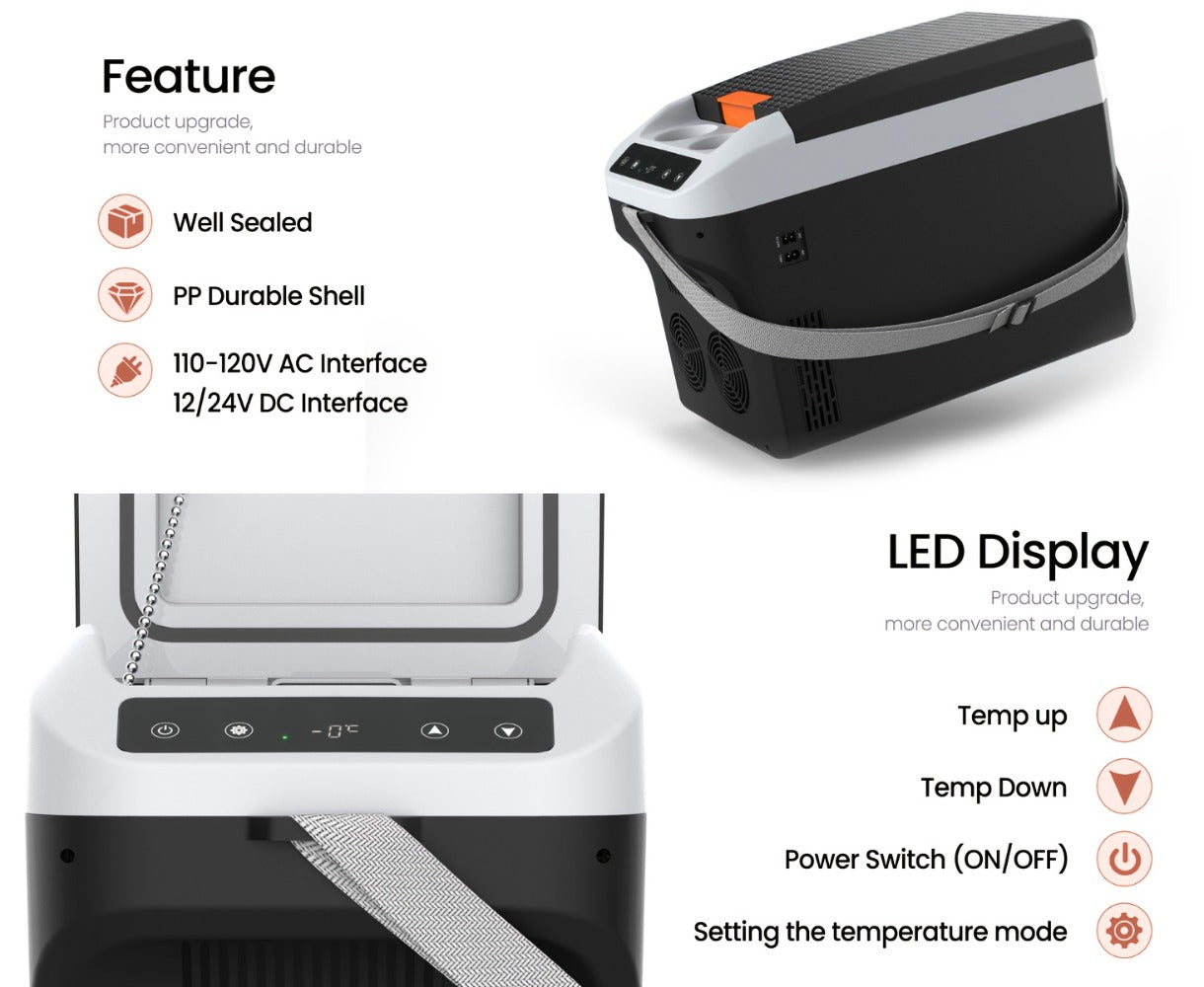 Portable Car Refrigerator Cooler & Warmer, 12V/24V DC & 120V AC Thermoelectric Fridge with Dual-Core Cooling