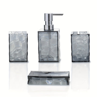 Bathroom Accessories Set 4-Piece Diamond Grid Plastic Organizer Soap Dispenser Toothbrush Holder Grey Blue Green