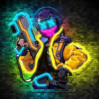 Neon Marksman LED Wall Art - UV Printed USB Powered Sniper Shooter Neon Sign for Game Room, Bar