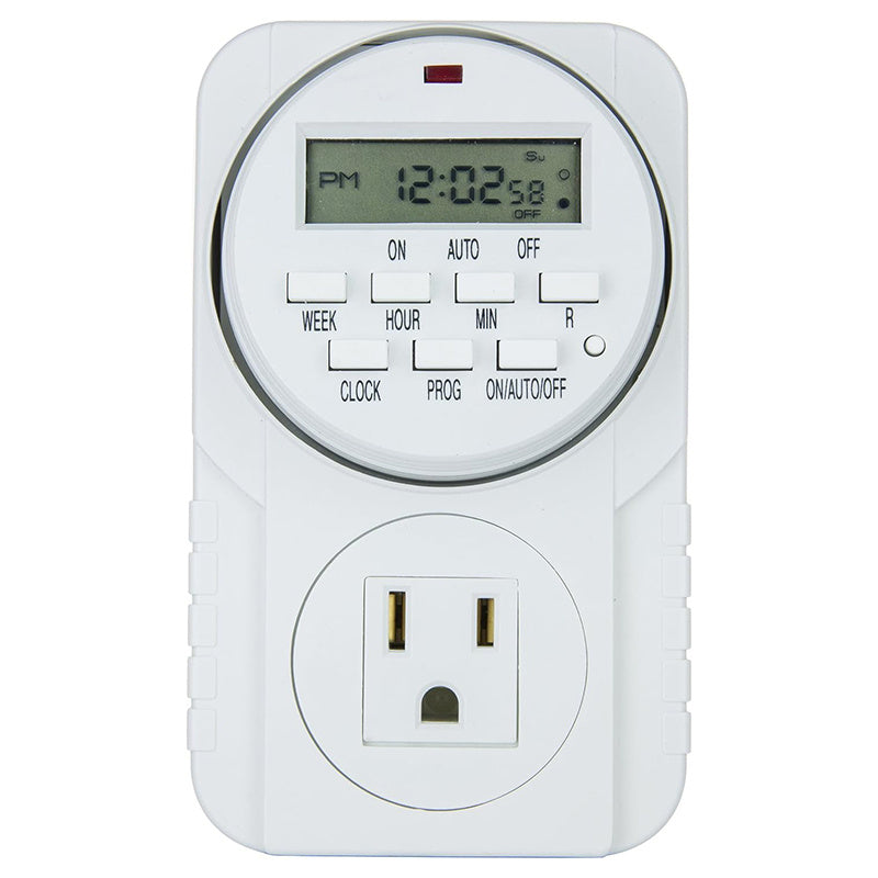 7-Day Digital Programmable Timer with Dual Outlet - Indoor Electric Timer for Hydroponics, Lamp, Light