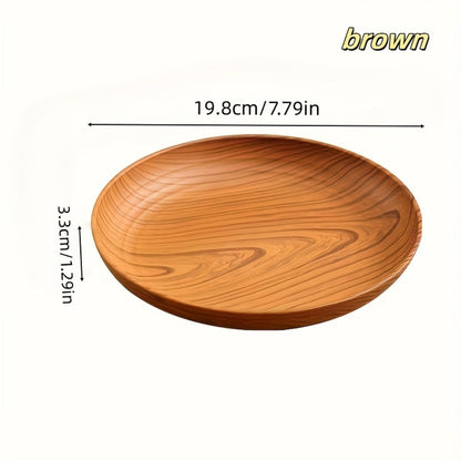 10pcs Wood Grain Dinner Plates Set – Round Striped Plastic Serving Trays for Home Kitchen Dessert Shop Restaurant