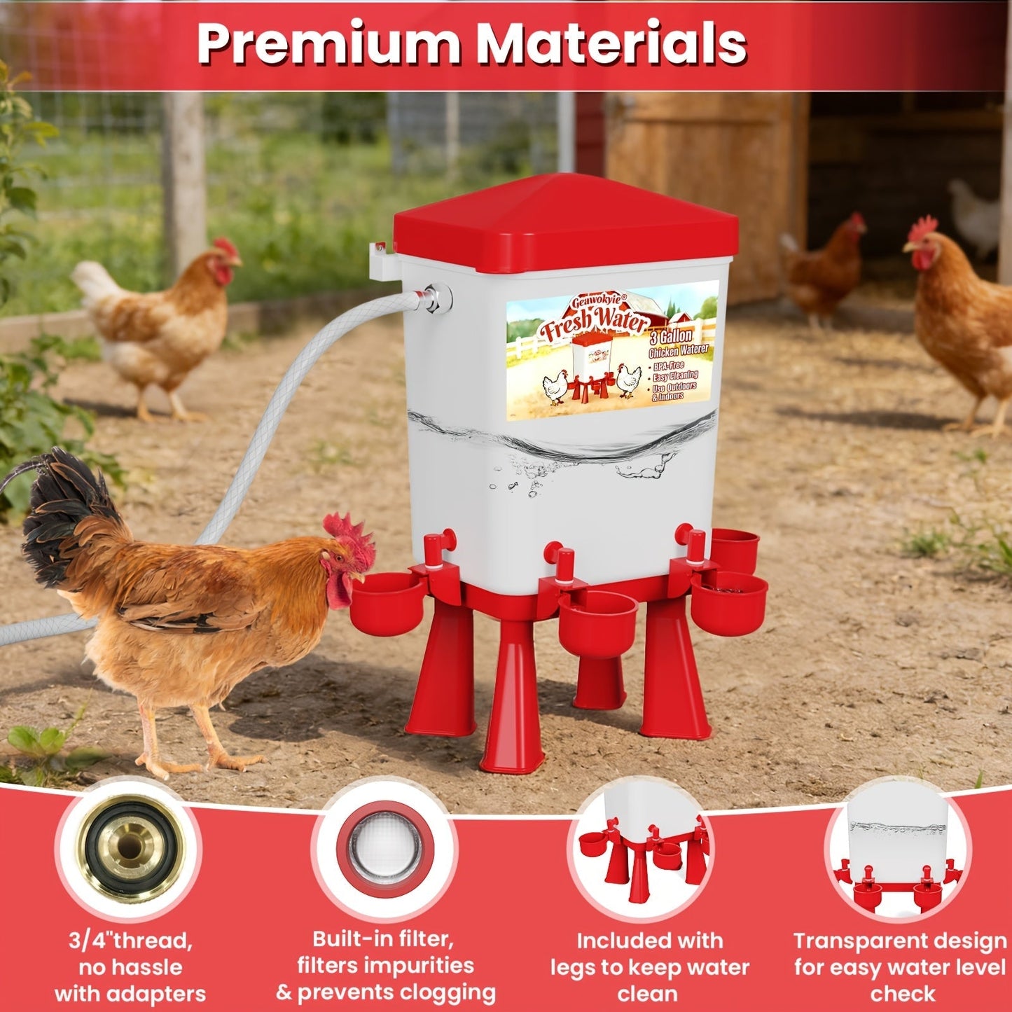 Chicken Waterer, Float Valve Hose Connect Continuous Auto Chick Duck for Garden, Patio and Yard Use