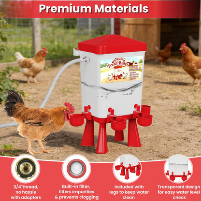 Chicken Waterer, Float Valve Hose Connect Continuous Auto Chick Duck for Garden, Patio and Yard Use