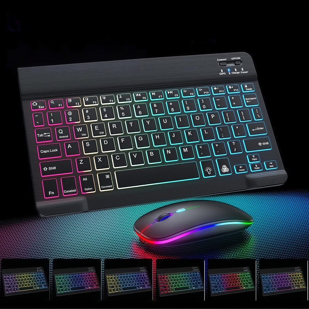 RGB Backlit Keyboard and Mouse Combo 7 Color LED, Ultra-Thin Scissor Keys Quiet Wired Set for PC Desktop Laptop