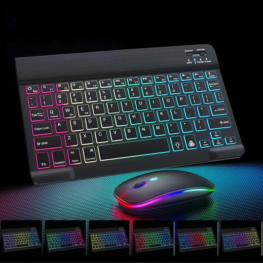 RGB Backlit Keyboard and Mouse Combo 7 Color LED, Ultra-Thin Scissor Keys Quiet Wired Set for PC Desktop Laptop