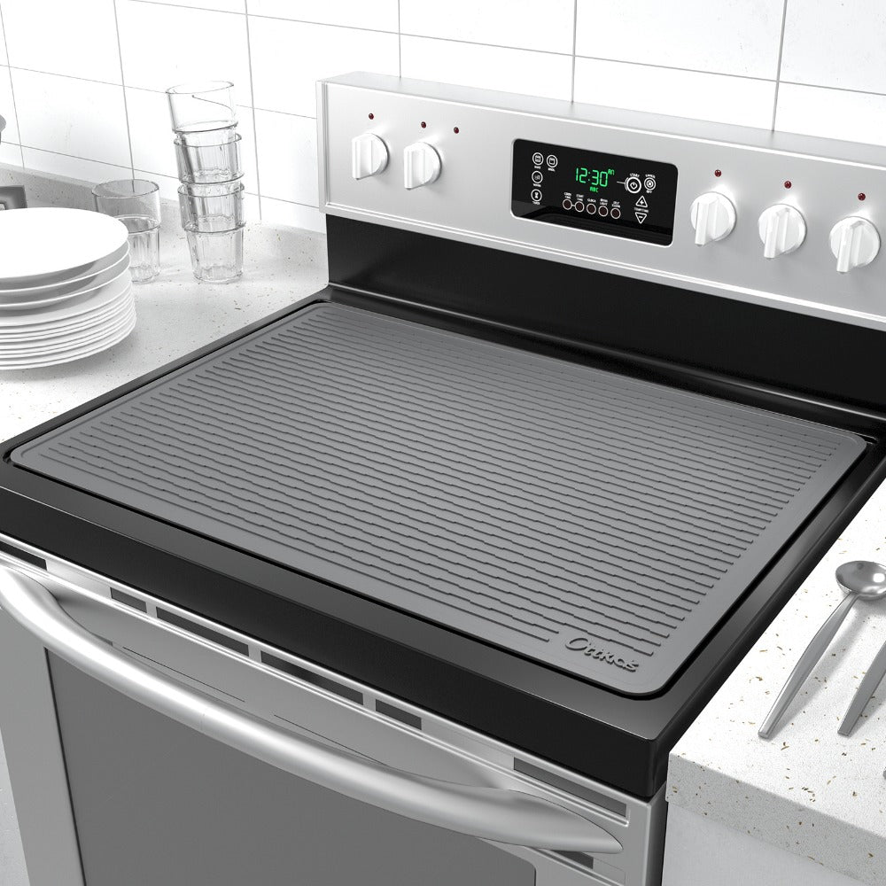 Kitchen Mat, 30x21-Inch Silicone Stove Cover and Counter Drying Pad in Gray or Black with Striped Surface