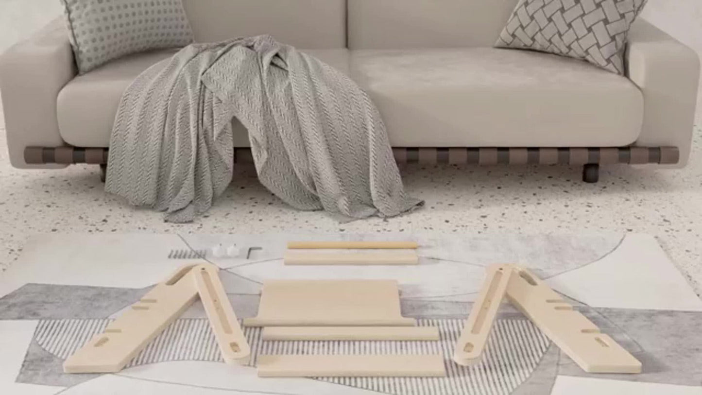Natural Wood Two-Step Folding A-Frame Stool, 16 x 17 x 22 Inches with Carry Openings and Two Wide Steps