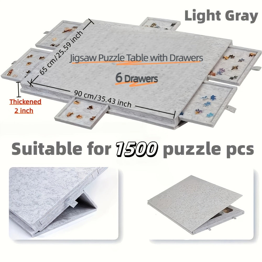 Gray Puzzle Board Collection with 1000- or 1500-Piece Sizes, Drawer and No-Drawer Options in Five Models