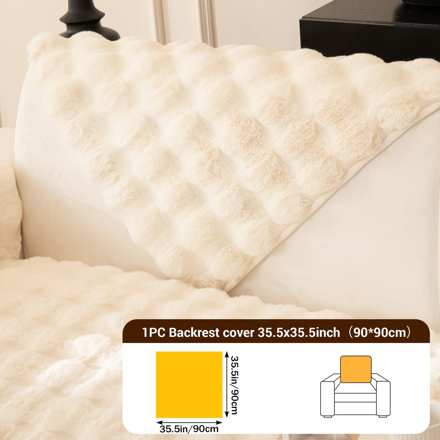 Sofa Cover Bubble Faux Rabbit Fur Panels with Silicone-Dot Backing for Seat, Armrest or Backrest