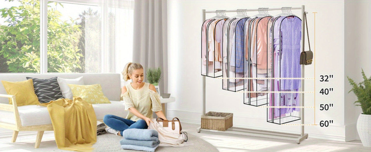 Garment Bags for Hanging Clothes, 3-Pack Transparent Suit Bags with Zipper, Heavy Duty EVA Coat Covers for Wardrobe Closet Storage