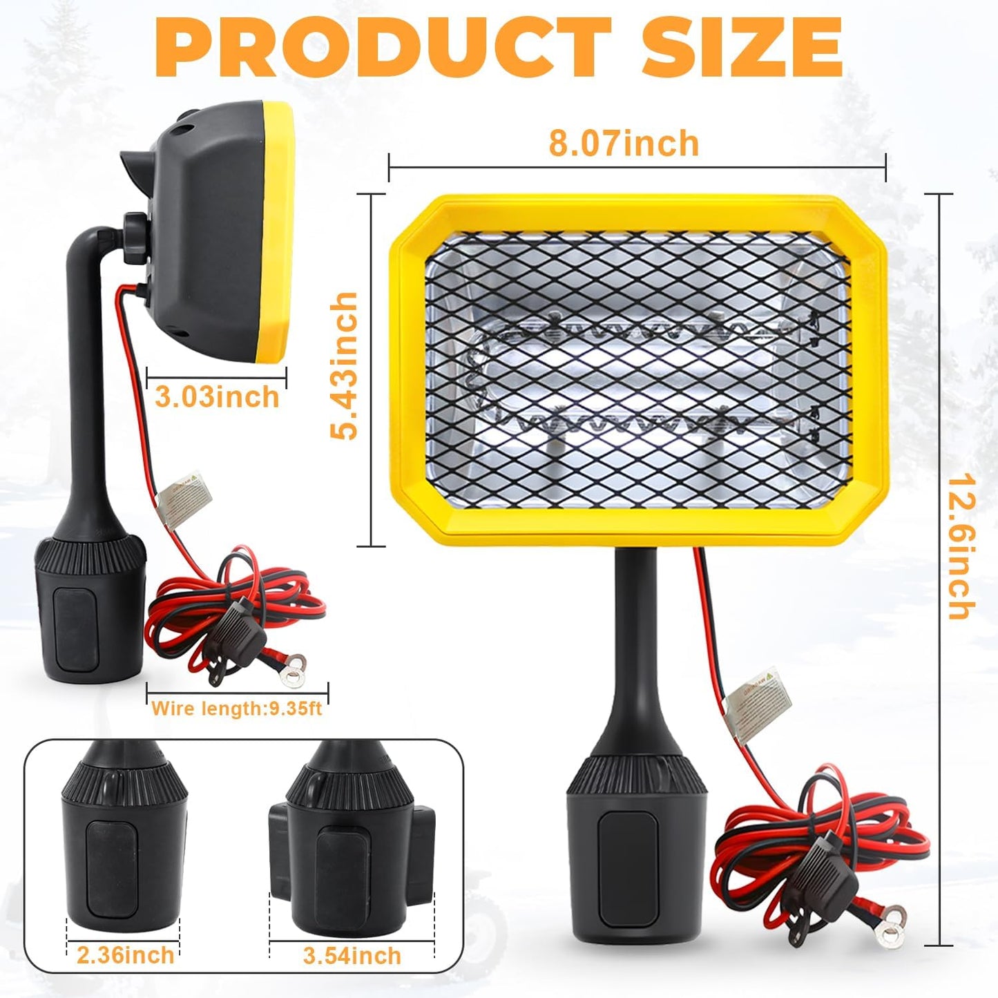 400W Electric Golf Cart Heater Carbon Fiber Fast Heating 360° Adjustable Angle Battery Powered Portable Heater with Cup Holder Adapter