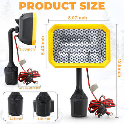 400W Electric Golf Cart Heater Carbon Fiber Fast Heating 360° Adjustable Angle Battery Powered Portable Heater with Cup Holder Adapter