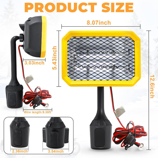 400W Electric Golf Cart Heater Carbon Fiber Fast Heating 360° Adjustable Angle Battery Powered Portable Heater with Cup Holder Adapter