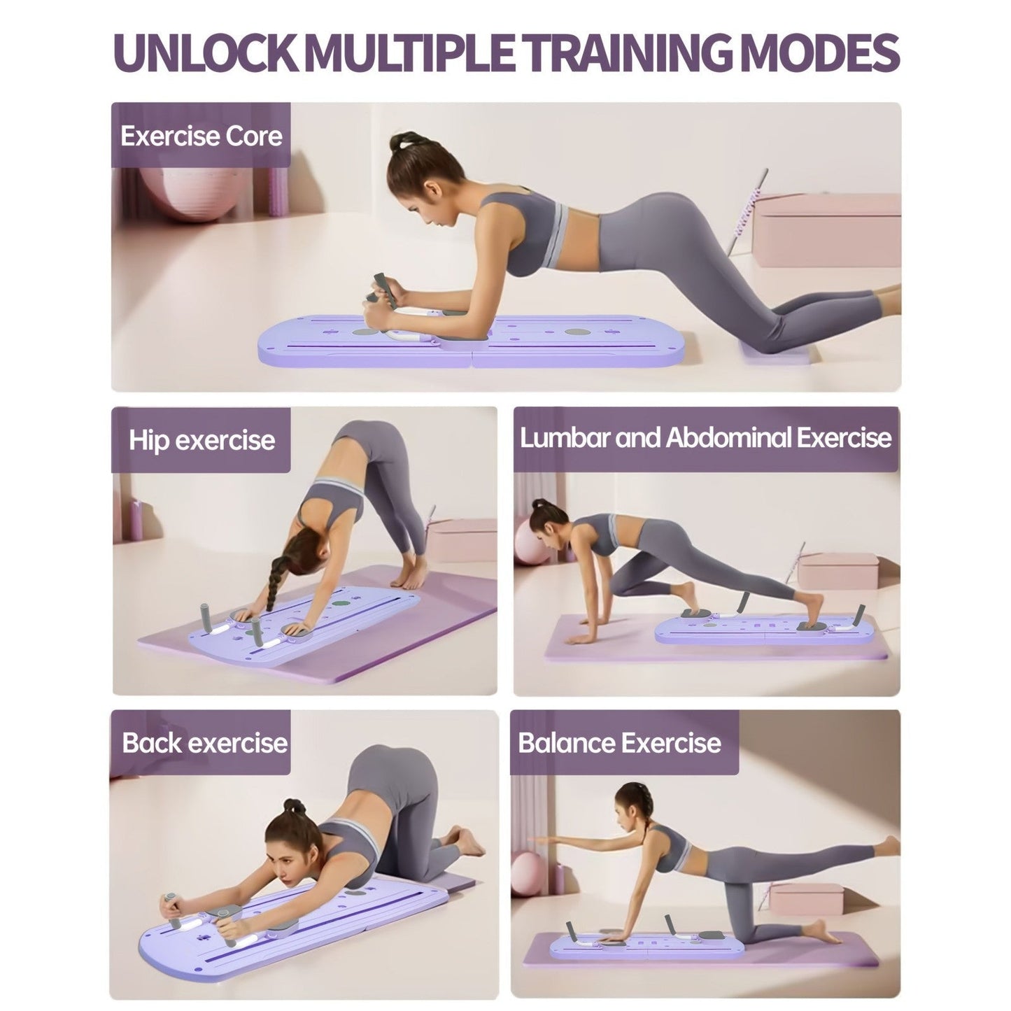 Foldable Pilates Board 8-in-1 with Resistance Bands – Anti-Slip Yoga Push-Up Board for Core Strength, Balance