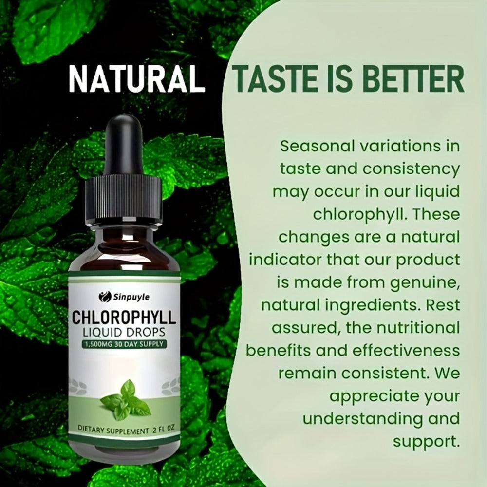 Chlorophyll Liquid Drops, Immune Support, Internal Deodoriser & Skin Health Supplement, Natural Mint Flavour