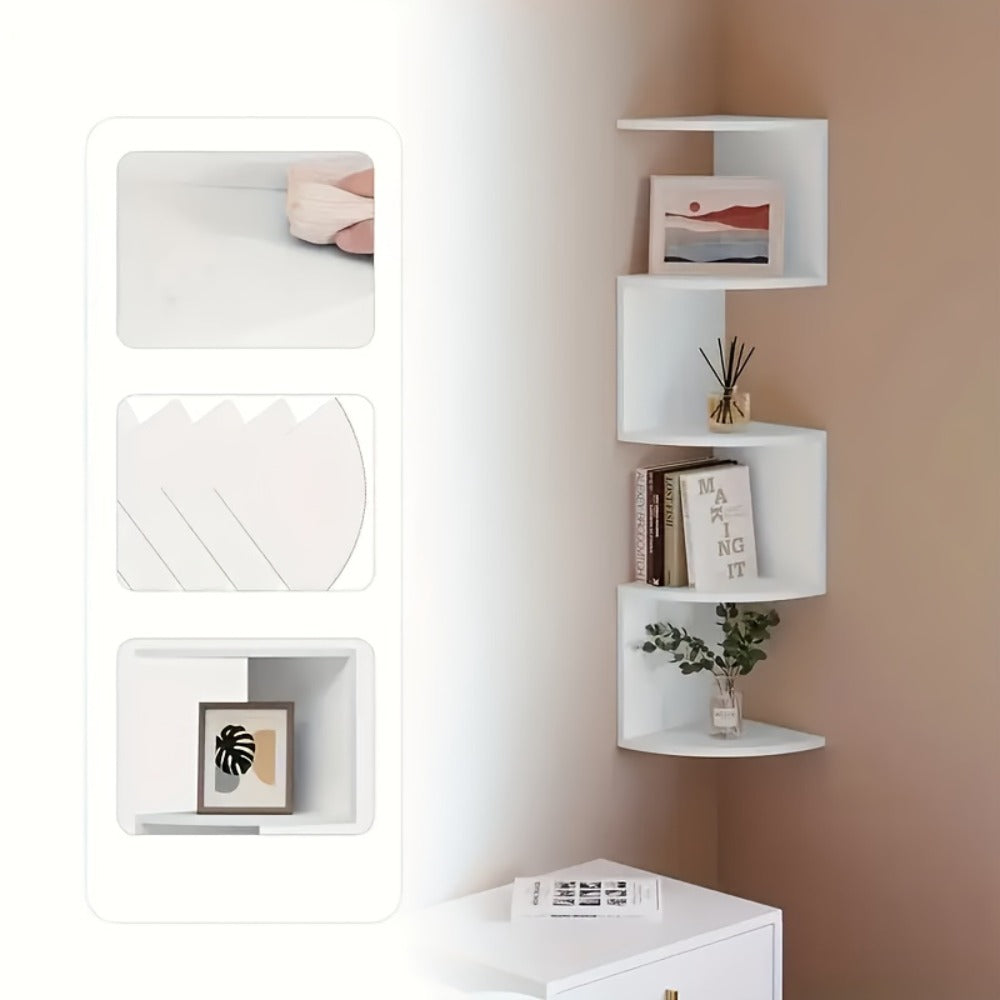 5-Tier Wall-Mounted Corner Shelf – Space-Saving Floating Storage Organizer in White Acrylic for Bathroom, Living Room, Bedroom