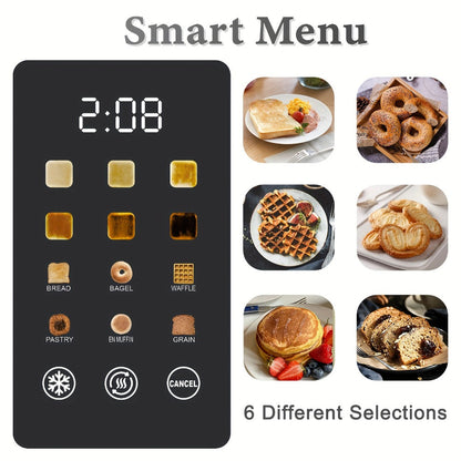 Black Two-Slice Toaster with LED Touch Panel, Six Bread Modes, Six Shade Settings and Removable Crumb Tray