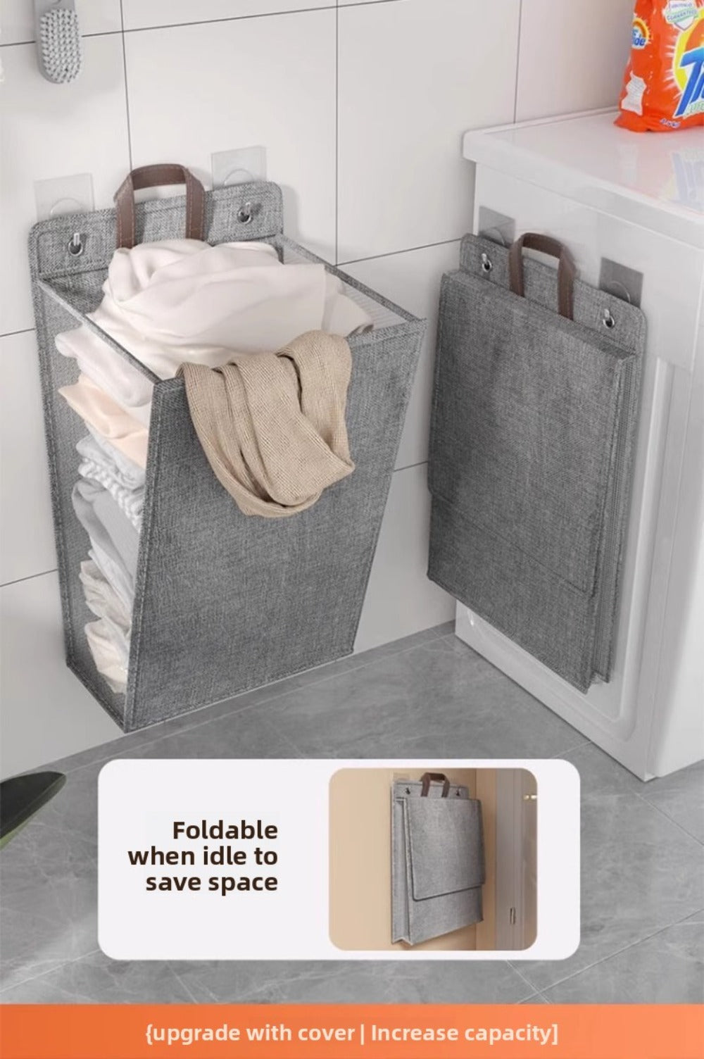 Wall Mounted Laundry Hamper Foldable Oxford Cloth with Lid | Space Saving Clothes Storage Basket for Bedroom Bathroom Living Room | Large