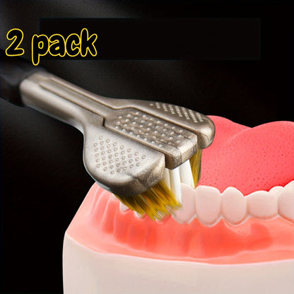 360 Toothbrush 2-Pack, Three-Head Design with & Hard Nylon Bristles, 360° Cleaning, Tongue Coating Removal