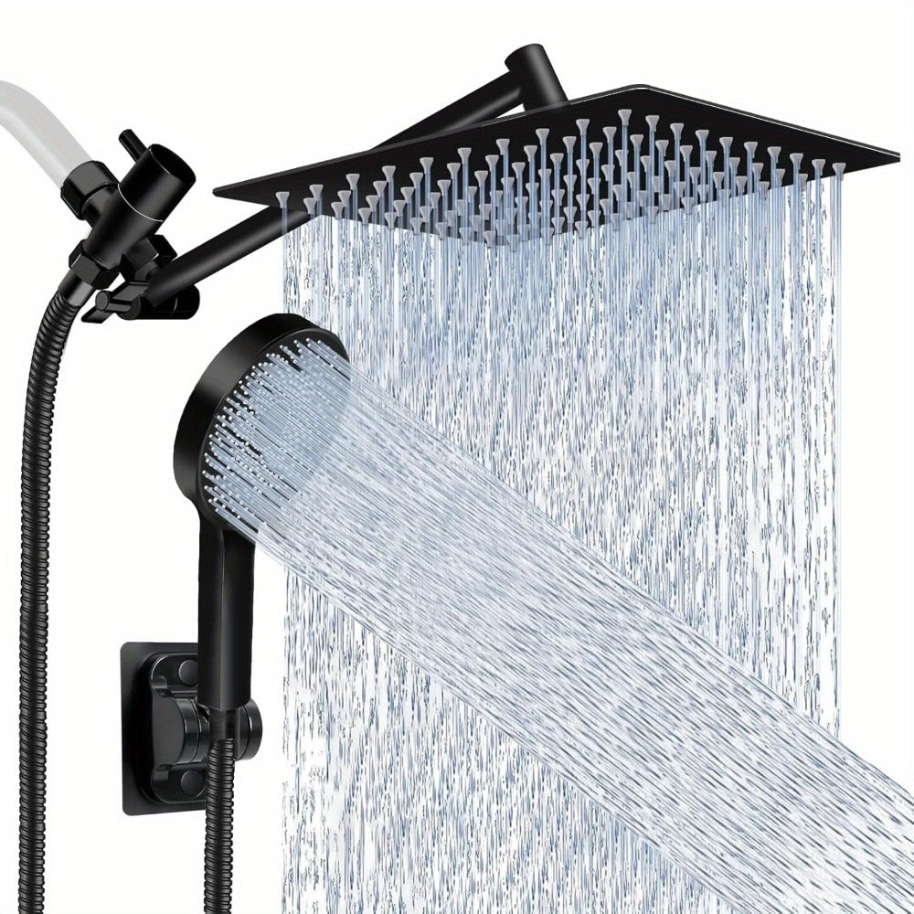High Pressure Rainfall Handheld Shower Head Combo, 11-Inch Extension Arm, 9 Settings, 180° Adjustable, Anti-Leak with Holder