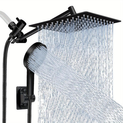 High Pressure Rainfall Handheld Shower Head Combo, 11-Inch Extension Arm, 9 Settings, 180° Adjustable, Anti-Leak with Holder