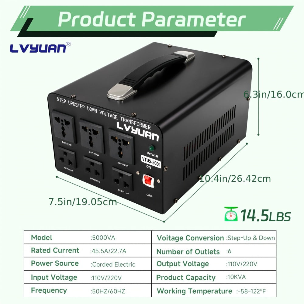 Voltage Converter Transformer 800W Continuous 5000W Peak - Step Up Step Down 110V to 220V, Aluminum Alloy Housing