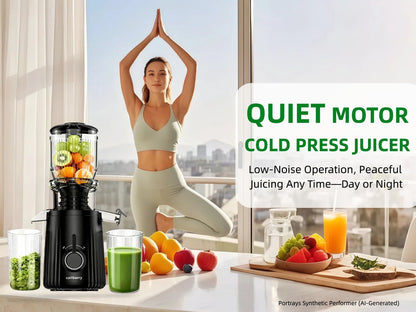 Masticating Juicer Cold Press - 4.25" Wide Feed Chute Auto-Feed Slow Juicer for Whole Fruits & Vegetables