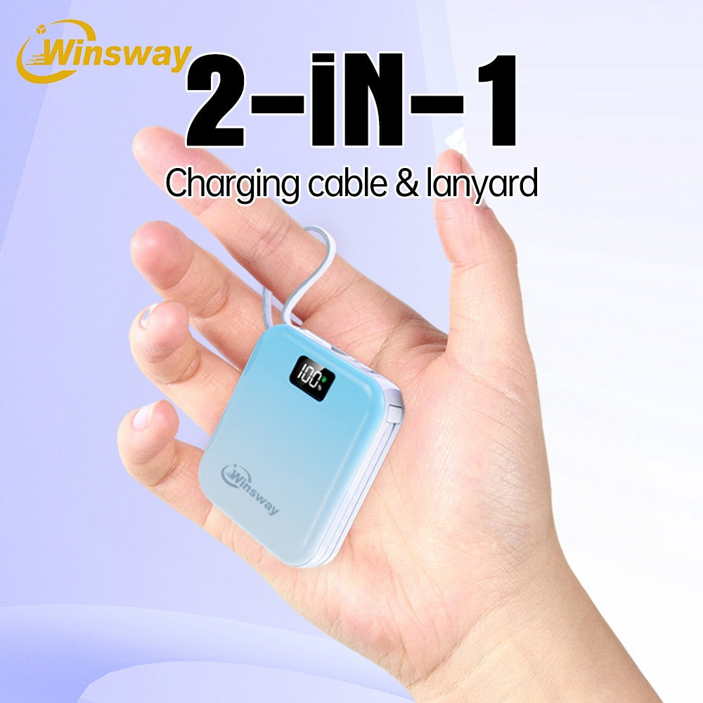 10000mAh Winsway Power Bank with 22.5W Label, Built-In USB-A and USB-C Cables and Gradient Colors