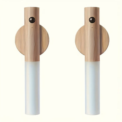 Motion Night Light Rechargeable LED, IPX4 Wood Grain & Walnut Under Cabinet Step Lamp for Staircase