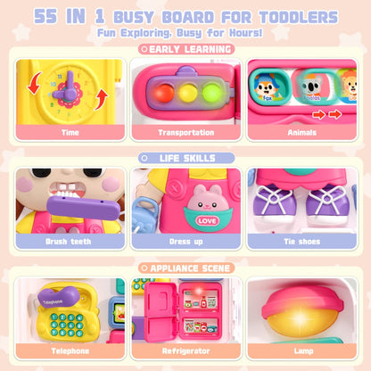 Musical Busy Board Bus Toy for Toddlers 18 Months, Pink Baby Activity Board with the Listed Color, Size or Set Options for Everyday Use