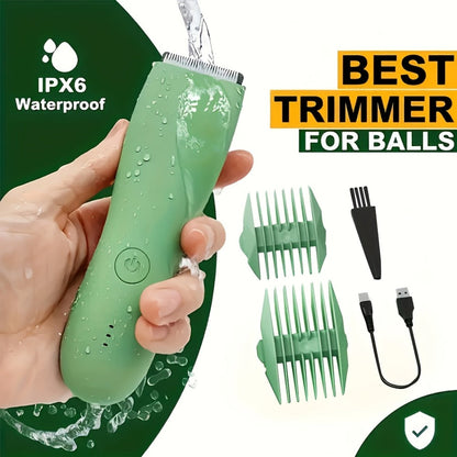 Electric Body Hair Trimmer for Women and Men with Replaceable Ceramic Blades – USB Rechargeable IPX5 Waterproof Pubic Groin Bikini Trimmer