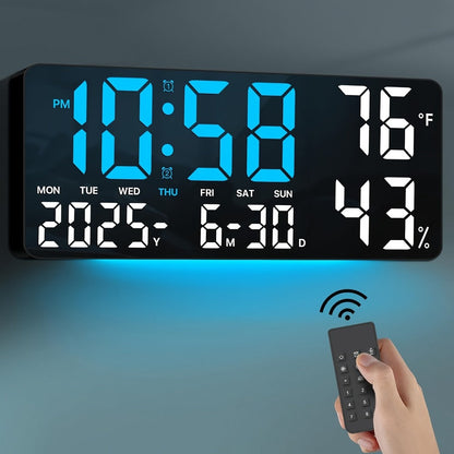 Large LED Wall and Desk Clock with Nine Display Checkouts, Calendar, Temperature and Humidity Readouts
