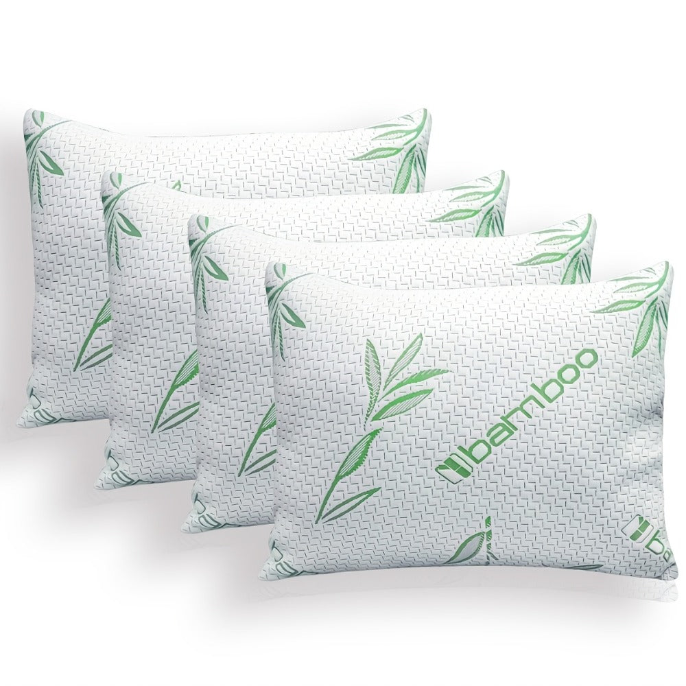Bed Pillow in Standard, Queen or King Size with Bamboo-Labeled Cover and Single, 2- or 4-Piece Options