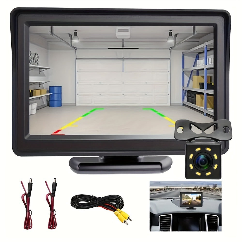 Backup Camera Kit with 4.3 Inch Monitor – 8 LED HD Night Vision Reversing Camera | 1080p Wide Angle | USB Powered | for Car, Truck