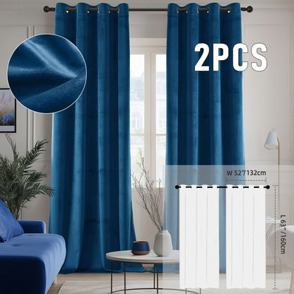 Velvet Room Darkening Curtains 2 Panels, Grommet Top Thermal Insulated Soundproof Blackout Curtains for Living Room Bedroom