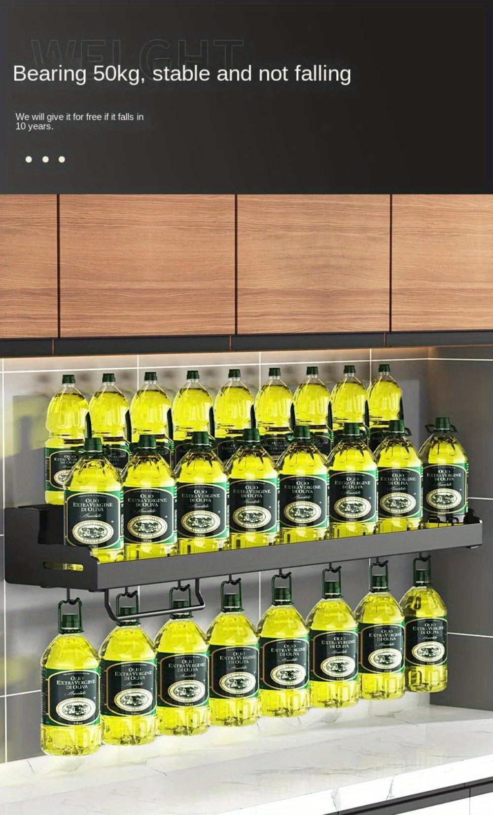 Wall-Mounted Kitchen Organizer with Two Storage Tiers, Knife Slots, Chopstick Cup and Towel Bar