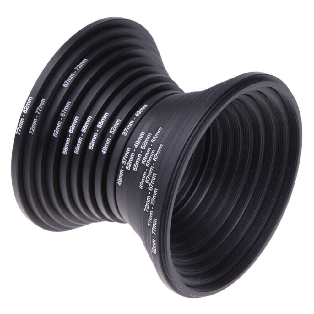 Step-Up Step-Down Lens Filter Adapter Rings 18pcs Set for DSLR Camera 37-82mm Aluminum Alloy Filter Ring Kit Compatible with Canon Nikon
