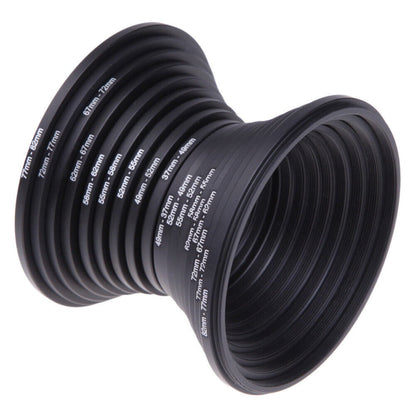 Step-Up Step-Down Lens Filter Adapter Rings 18pcs Set for DSLR Camera 37-82mm Aluminum Alloy Filter Ring Kit Compatible with Canon Nikon