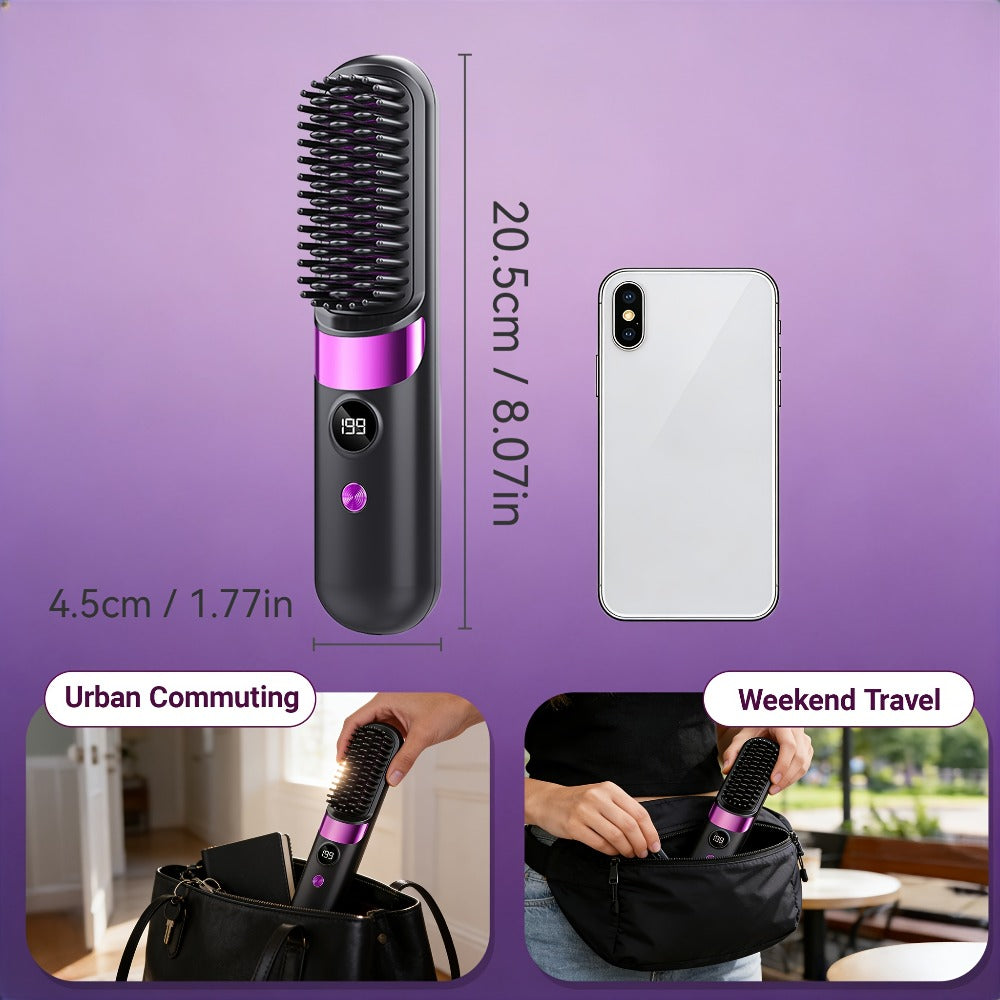 Ionic Hair Straightener Brush USB-C Rechargeable 3-in-1 Straightener Curler Styler, Adjustable Temperature