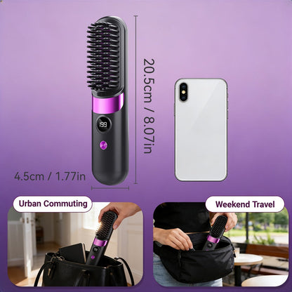 Ionic Hair Straightener Brush USB-C Rechargeable 3-in-1 Straightener Curler Styler, Adjustable Temperature