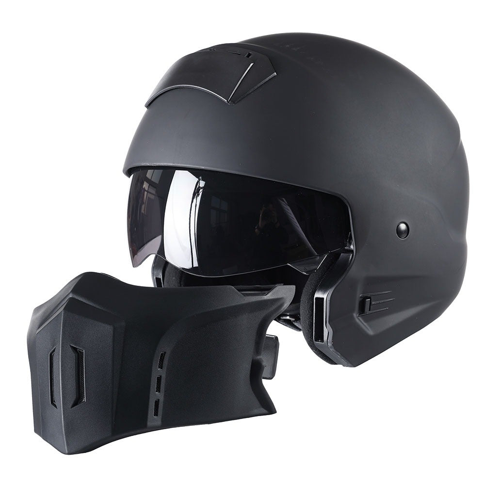 Motorcycle Helmet Convertible Full/Open-Face Shell with Detachable Mask, Smoked Shield, S-XL Sizes and Multiple Styles