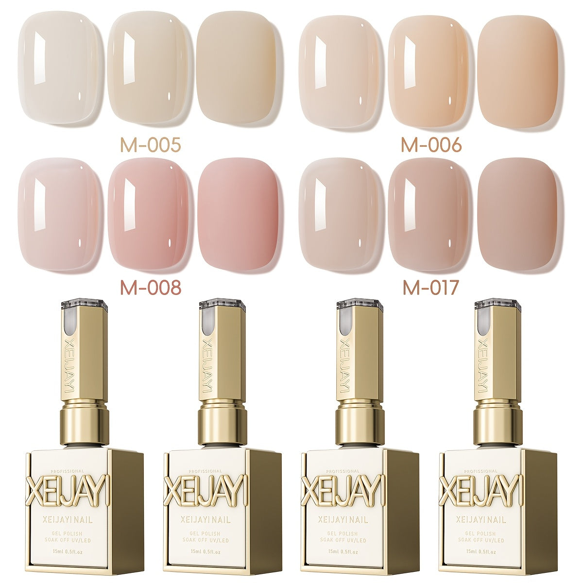 Gel Nail Polish 4-Piece Nude-Pink Frame-Bottle Set with Opaque Shades 05, 06, 08 and 17 for Manicures
