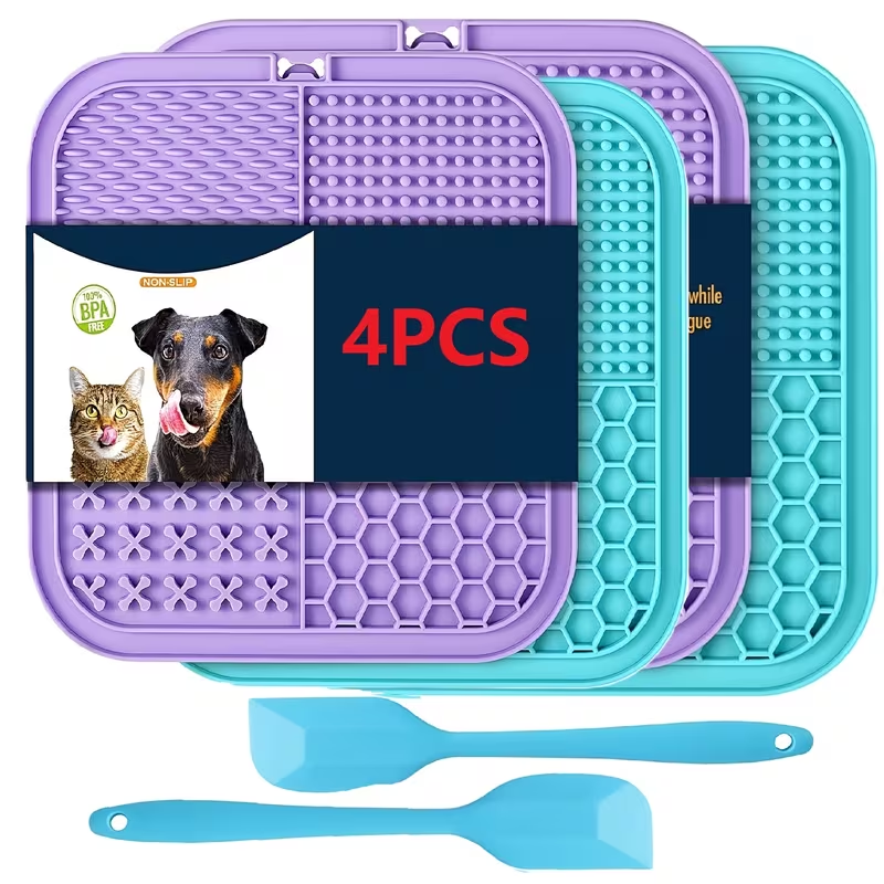 Licking Mat for Dogs and Cats with Suction Cup – Slow Feeder Boredom Buster Pad for Peanut Butter & Treats, Calming Bath & Grooming Aid