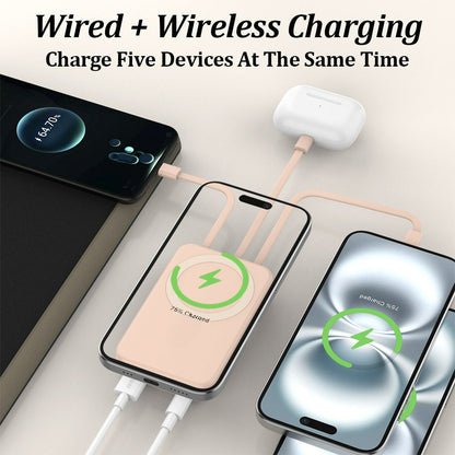 30000mAh-Labeled Magnetic Wireless Power Bank with Built-In USB-A and USB-C Cables in Four Colors