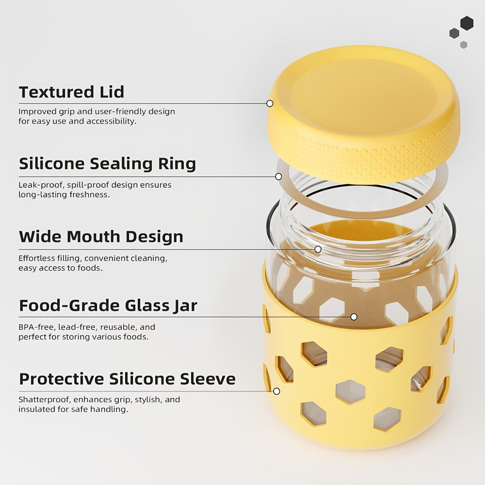 Glass Jar Food Storage Organizer Six-Pack with 16oz Screw-Top Jars and Optional Silicone Sleeves