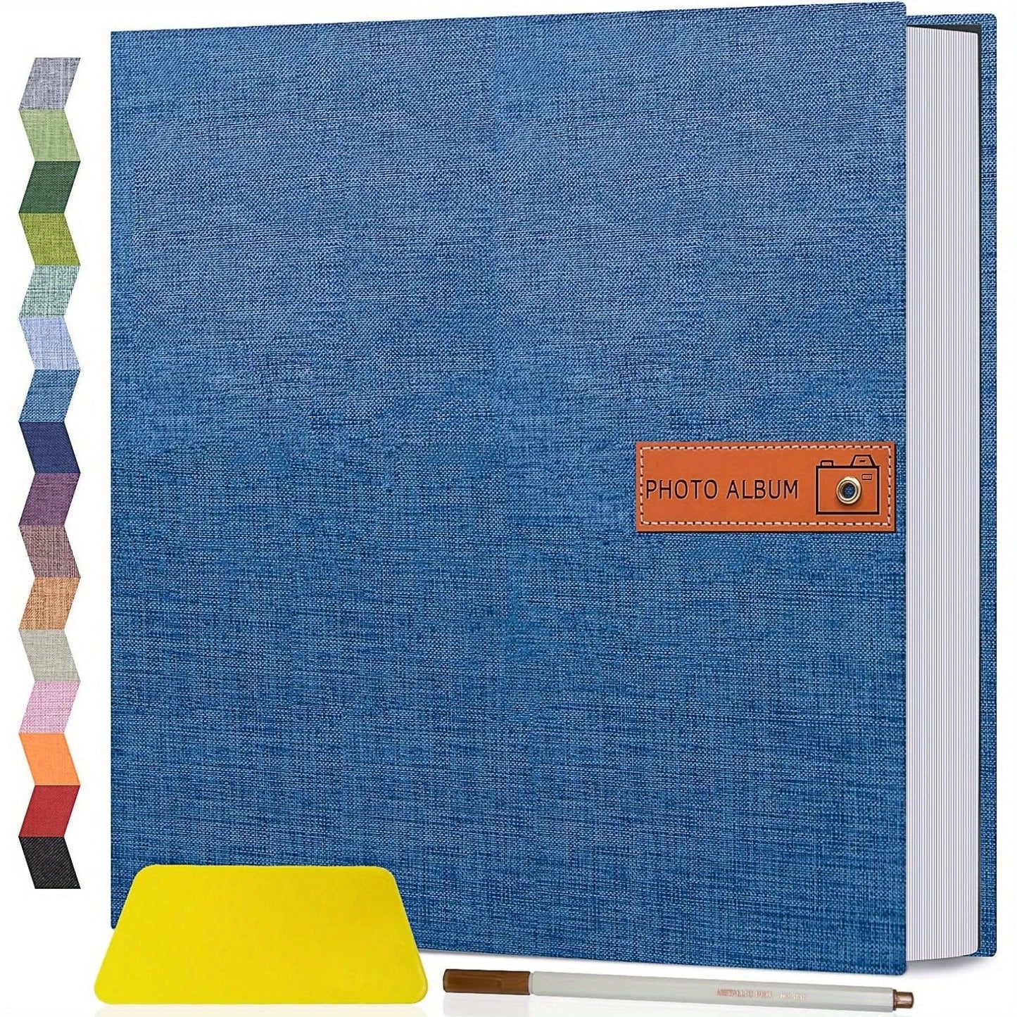 Self Adhesive Photo Album Scrapbook – Large Linen Cover Memory Book for 4x6 5x7 8x10 Photos, DIY Picture Book with Metal Pen, Gift for Mom