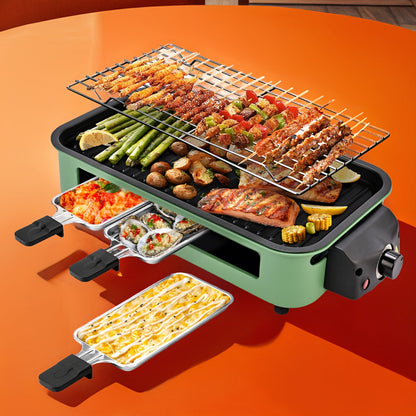 Indoor Electric Smokeless Grill 1500W, Raclette Table Grill with 3 Mini Pans, 16x9" Non-Stick Detachable Plate