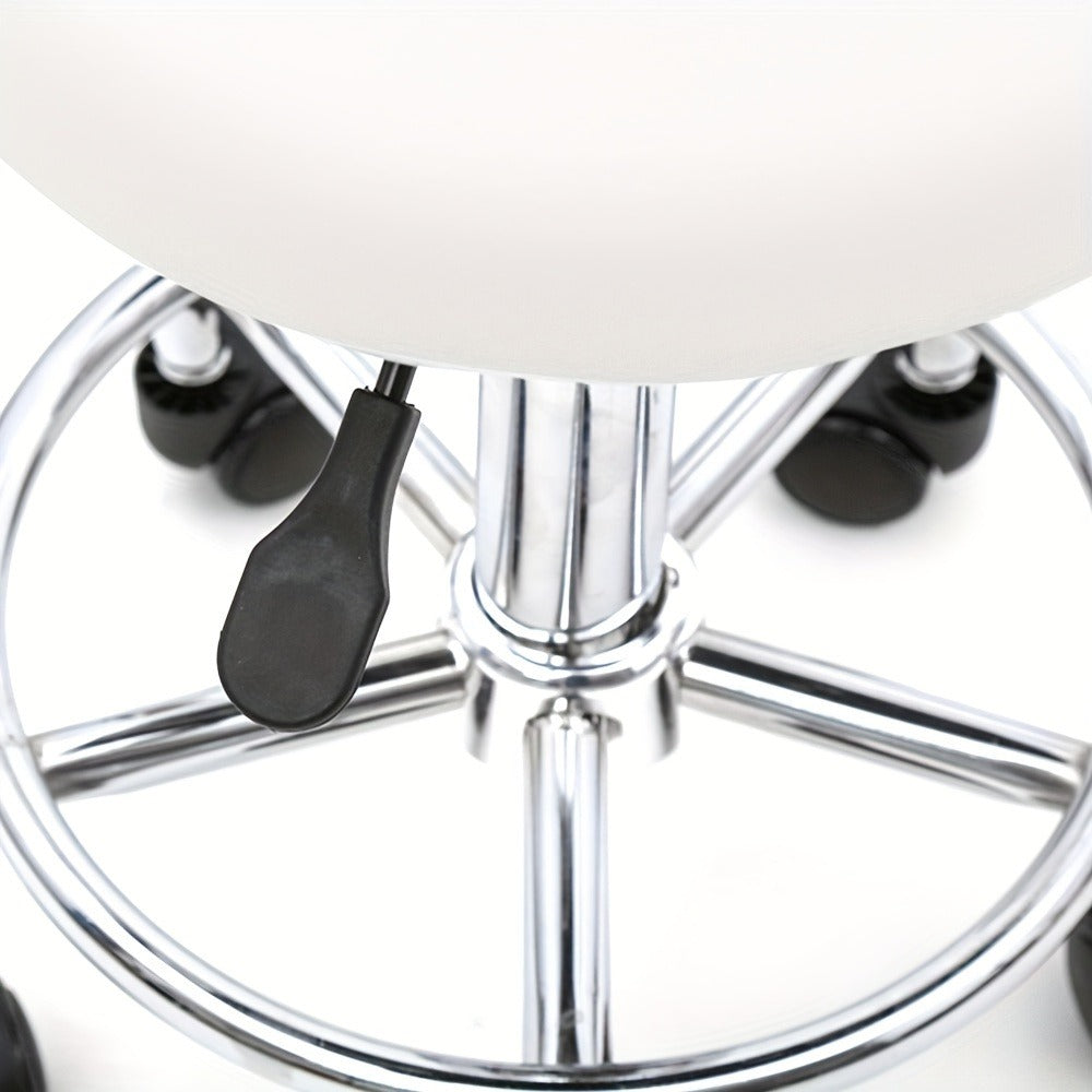 PU Leather Salon Stool with Back & 360° Swivel, Adjustable Height 18.9"-22.8" Round Cushion Chrome Base
