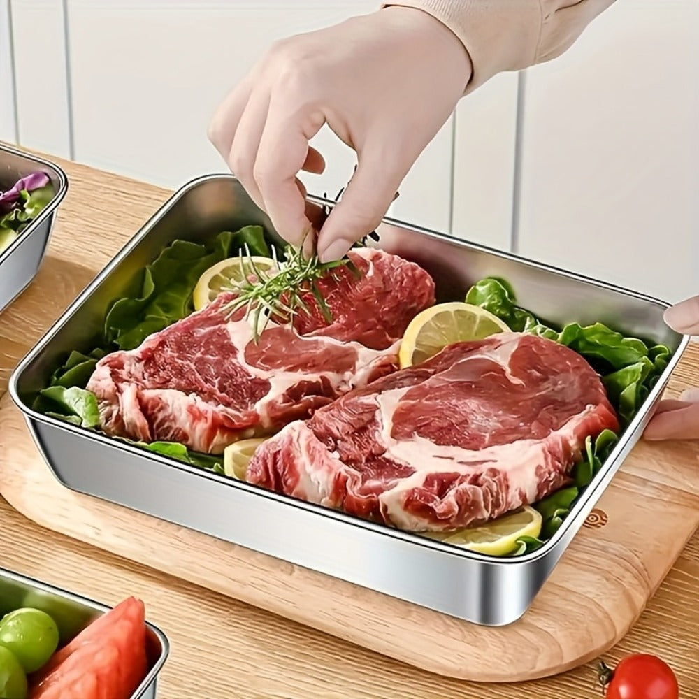 Storage Containers with Lids, Five-Piece Stainless Steel Plate Set with Five Flip-Top Lids for Hand Washing