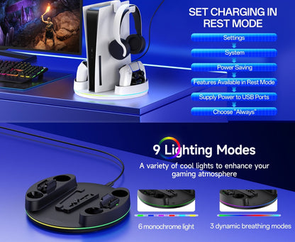PS5 Charging Station with RGB Light Stand for PS5 Slim PS5 Pro - Fast Dual Controller Charger for an Everyday Personal Care Routine